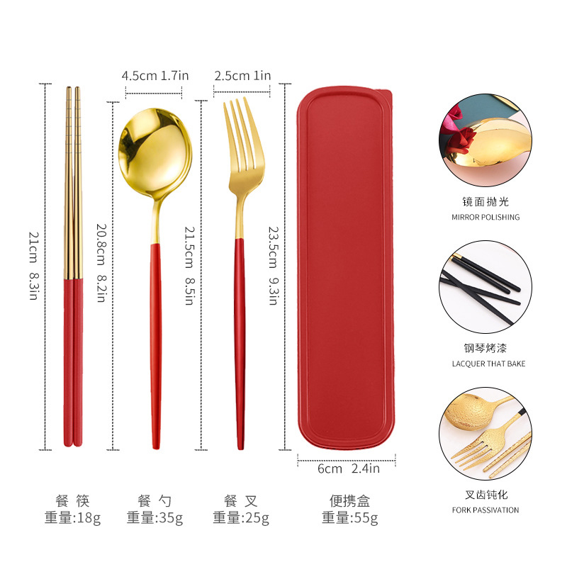 廠家直銷不鏽鋼筷叉勺葡萄牙便捷學生餐具戶外亞馬遜304勺叉套裝