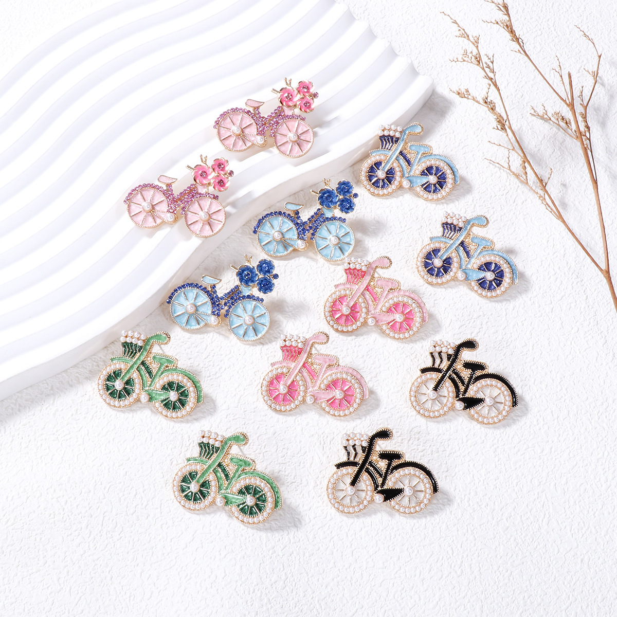 Cute Sweet Bicycle Alloy Artificial Pearls Women's Ear Studs 1 Pair display picture 5