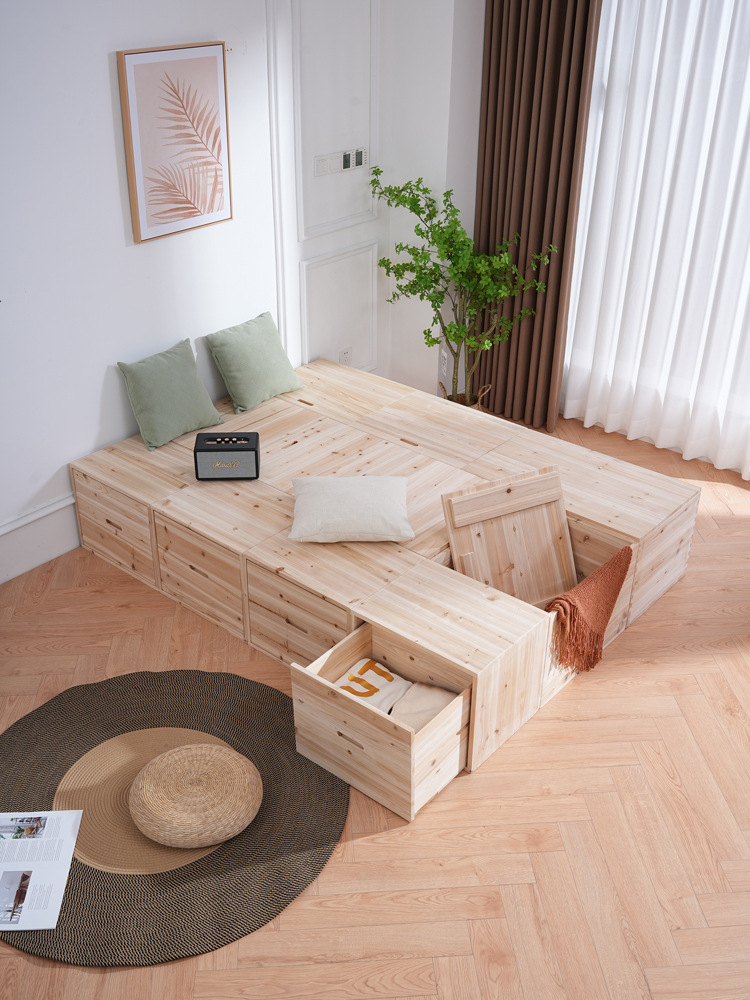 榻榻米木箱子拼床实木储物箱加宽拼接床多功能可坐飘窗收纳柜