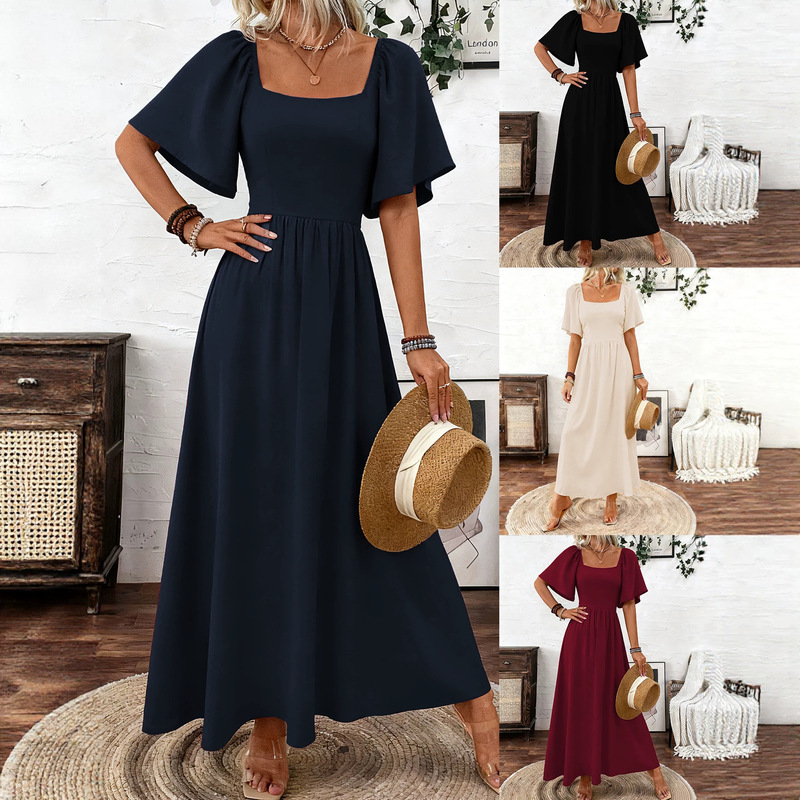 New Spring/Summer Bohemian Style Square Neck Elegant Ruffle Sleeve Dress Concert Gown Beach Vacation Dress New Spring/Summer Bohemian Style Square Neck Elegant Ruffle Sleeve Dress Concert Gown Beach Vacation Dress