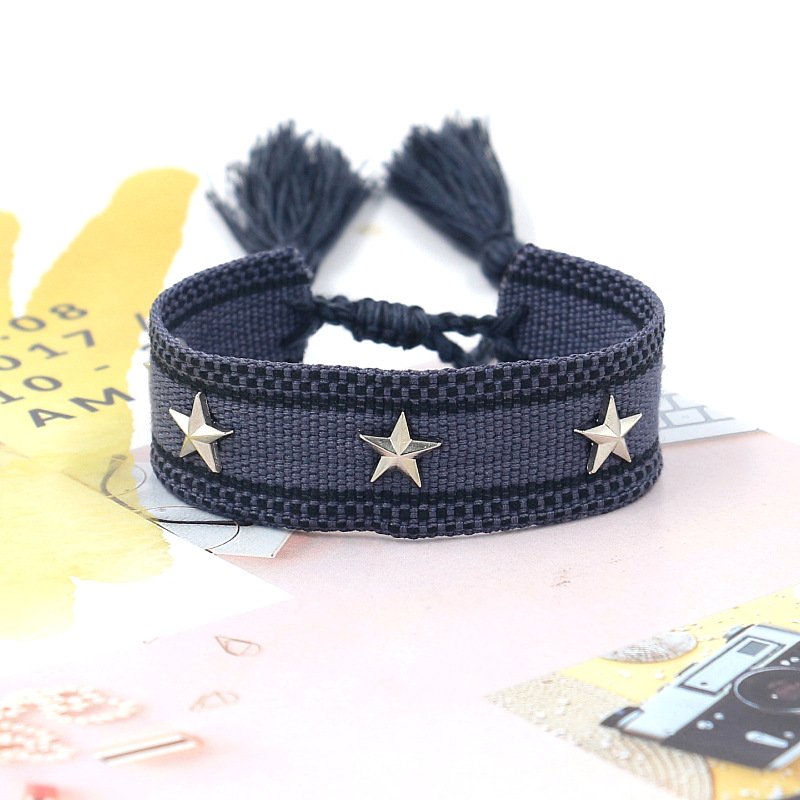 1 Piece Retro Star Stripe Alloy Polyester Unisex Bracelets display picture 1