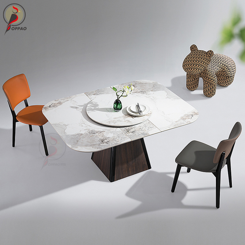 意式岩板餐桌家用小户型伸缩折叠两用可变长方形餐桌轻奢现代简约