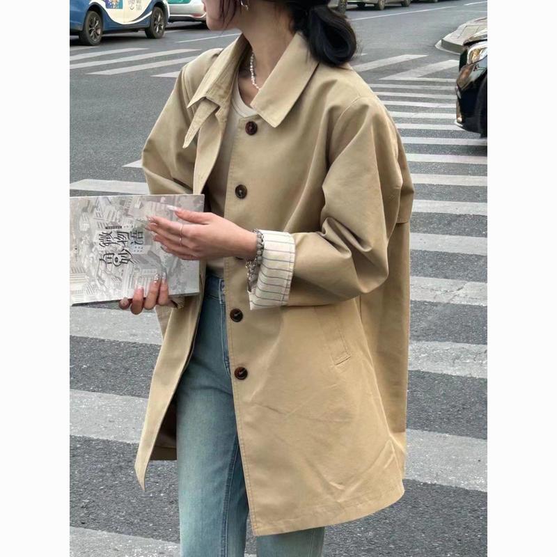 2025春秋卡其色新款长款宽松风衣中长款外套小个子中款外套女通勤|undefined