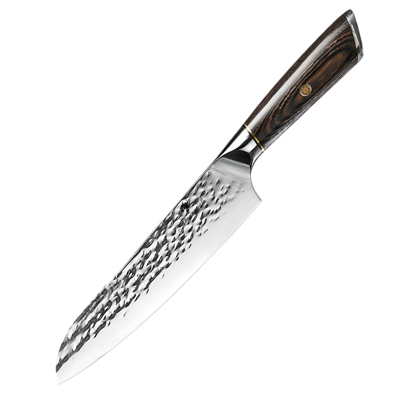Cuchillo de chef de 8 pulgadas de color para el hogar mango de madera forjado patrón de martillo de acero inoxidable cuchillo rebanador cuchillo de cocina Generación de cabello transfronterizo