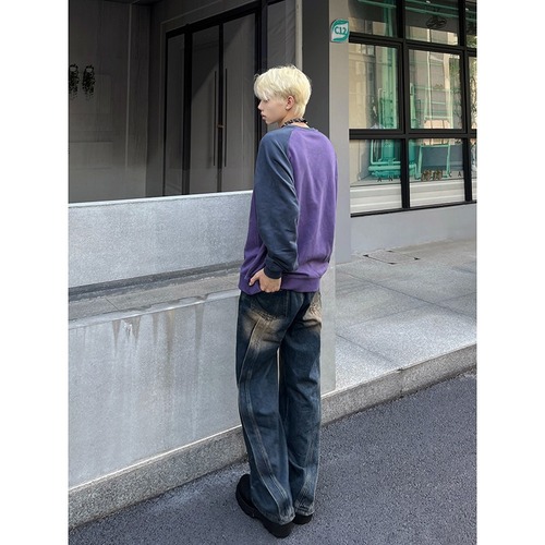 Vintage High Street Men's Summer Thin Straight Leg American Style Blue Retro Fashion Casual Slim Fit Loose Wide Leg Jeans