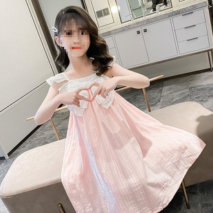 Popular Girls Summer Princess Nightgown Pure Cotton Cute Baby Girl Suspender Nightgown Children Thin Home Clothes Cotton