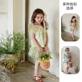 2025新款草莓珊韩国童装儿童女孩洋气复古花朵菲袖衬衫现货