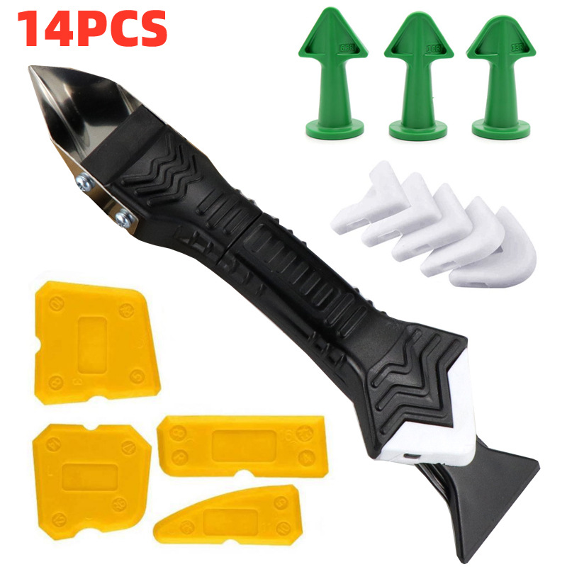 跨境专供14件美缝工具密封胶修整刮板填缝喷嘴涂抹玻璃胶去除刮刀