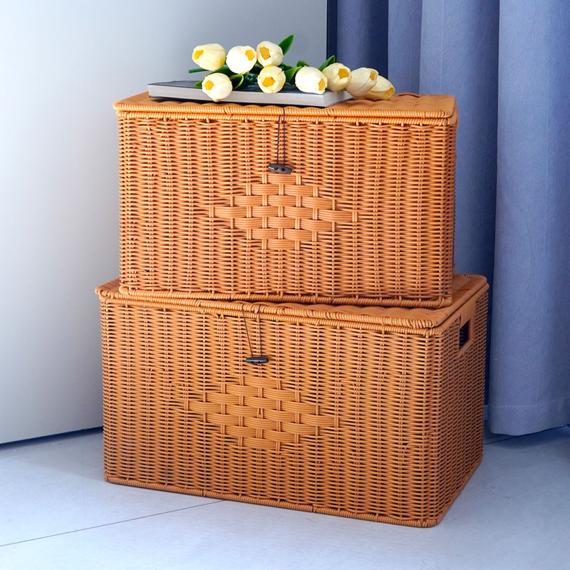 Imitation Rattan Under-Bed Storage Box Flip-Top Storage Box Home Cabinet Clothing Storage Basket Desktop Miscellaneous Storage Box