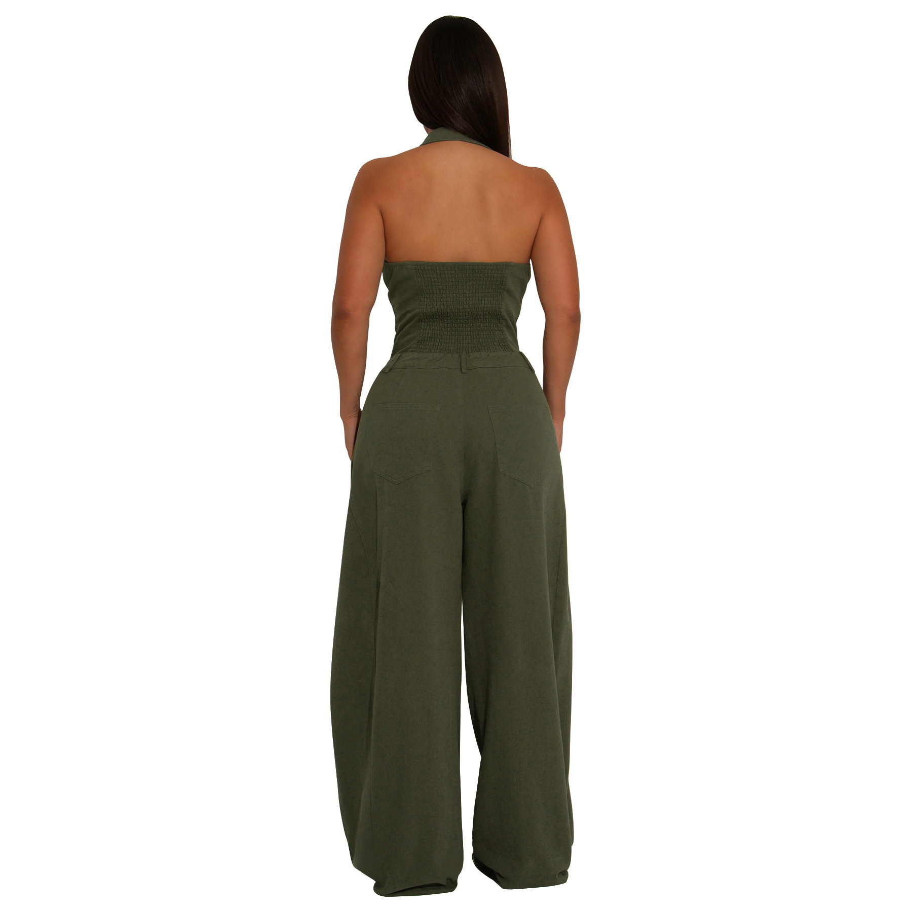 Fashion Women's Sleeveless Backless Jumpsuit Casual Pocket_ecoleips.com