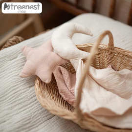 Ins婴儿棉质纱布安抚巾口水巾宝宝陪睡星星月亮玩偶安抚手帕玩具