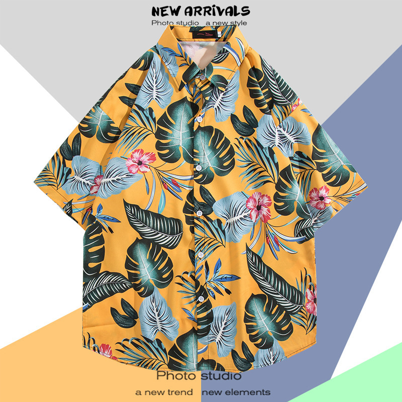 Hong Kong estilo Retro Vintage floral camisa manga corta Estilo Hawaiano tailandés diseño Ruan guapo camisa suelta para hombres y mujeres