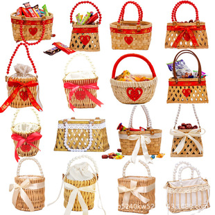 Woven Handbag Pearl Bag Wedding Bridesmaid Accompanying Gift Baby Full Moon Wedding Candy Return Gift Birthday Gift Flower Basket