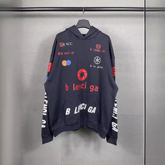 正確版パリB家幻影双LOGO経典図案プリントレース服男女毛輪フード