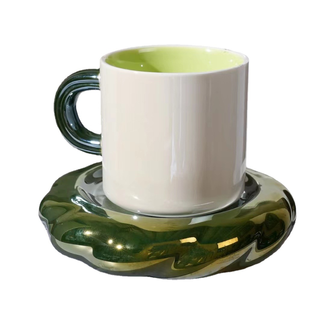 Estilo nórdico simple perla esmalte Taza de cerámica plato combinación taza de café con mano regalo taza de la personalidad taza de té