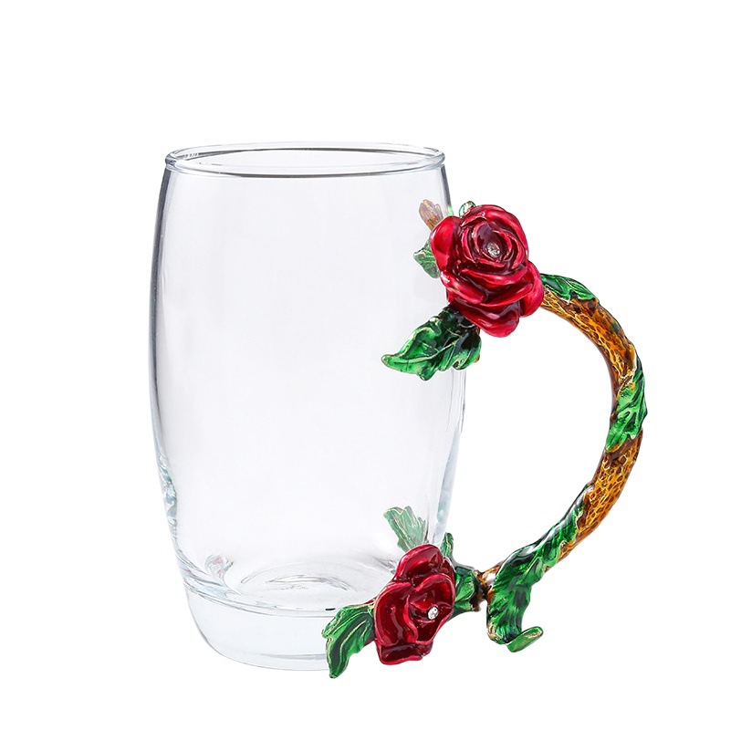Rose esmalte taza de vidrio hogar resistente a altas temperaturas taza de separación de té de oficina juego de té pareja taza de regalo fábrica