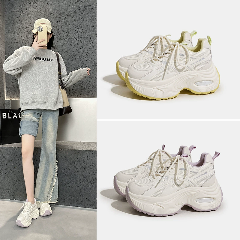 Новые летние женские кроссовки 2025 года из натуральной кожи на танкетке, повседневные универсальные уличные кеды на толстой подошве для женщин