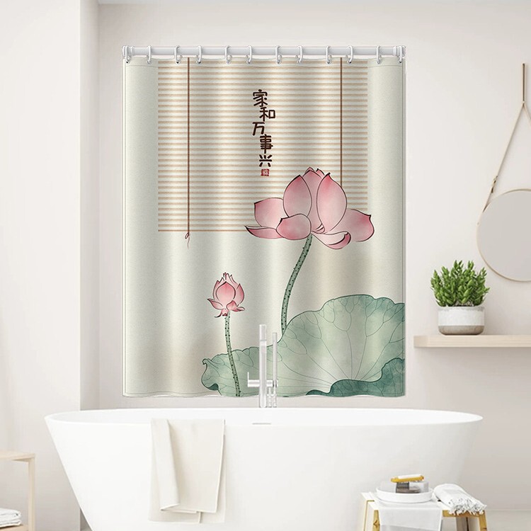 Chinese-Style Bathroom Curtains, Punch-Free Telescopic Rods, Bathroom Window Blinds, Waterproof and Anti-Light Kitchen Sunshades