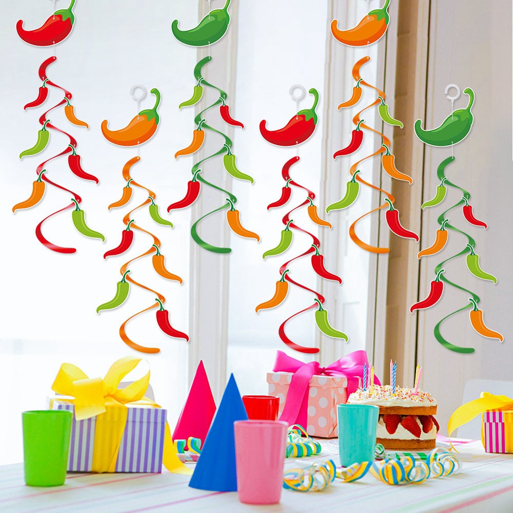Festival transfronterizo de México Decoración de fiesta Cumpleaños Chili espiral Wind Chimes México 5 de mayo Decoración espiral colgante