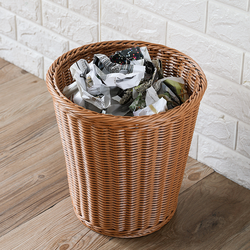 Trash Basket Straw Woven Non-rattan Woven Household Kitchen Trash Bin Flower Pot Woven Coverless Trash Basket
