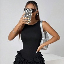 FF1430 夏季欧美女装Ebay女士性感露带坑条修身连衣裙蓬蓬裙