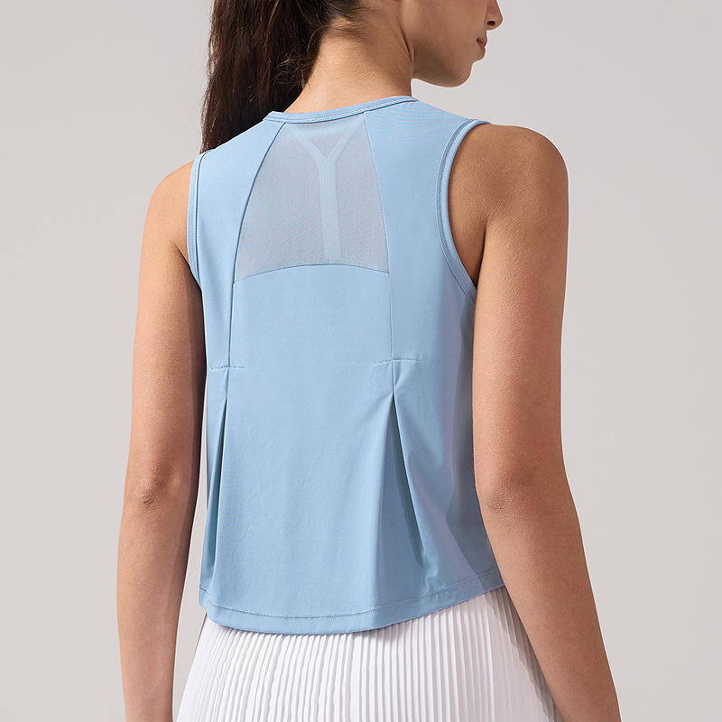 Lulu chaleco deportivo corto para mujer, núcleo de malla, succión, secado rápido, transpirable, ropa de yoga sin mangas, blusa casual con cuello redondo