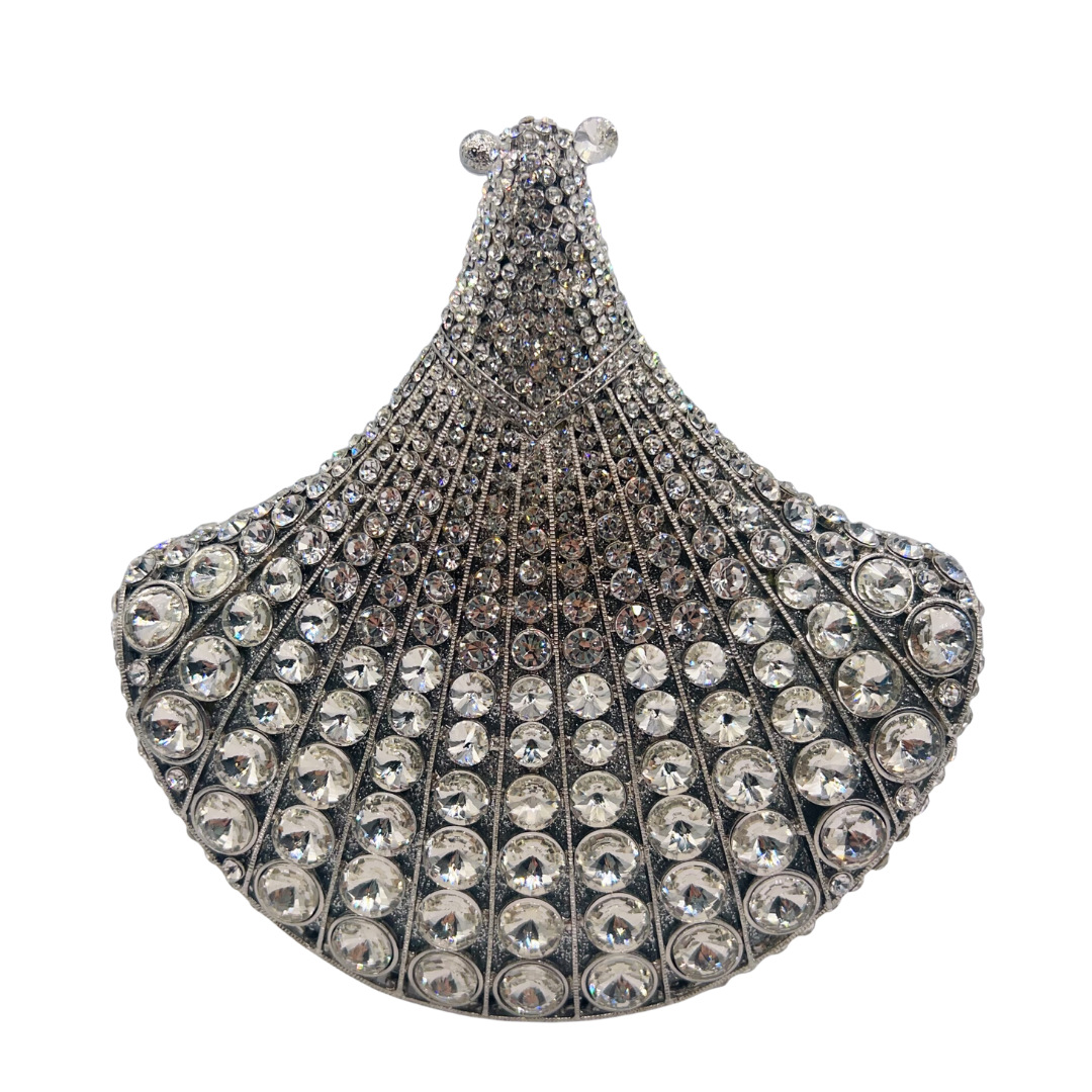 Clutch nữ hình quạt đính đá cao cấp dự tiệc cầm tay — màu vàng, bạc, màu đỏ, màu ô liu xanh chi tiết 14