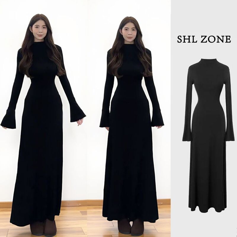 Shu Hu Lei Tea Fragrance Ode [Long High Neck Version] dress Fashion Universal Base Dress Autumn and Winter Slim