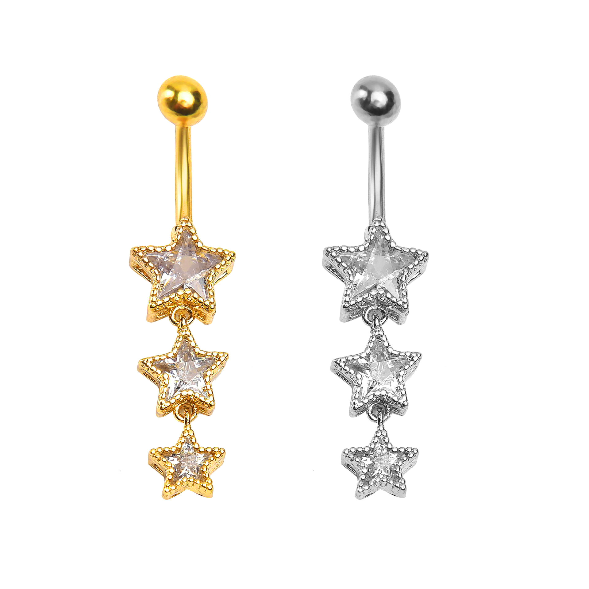 Piercing per ombelico versatile con stella a cinque punte in zircone, stile transfrontaliero_voghion.com