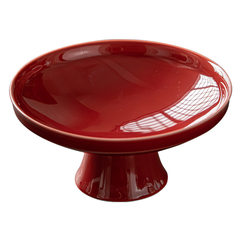 Chinese-style Ceramic Tall Fruit Plate Refreshment Plate Pastry Plate Fruit Dried Fruit Tray Household Fruit Plate Wedding Engagement Table