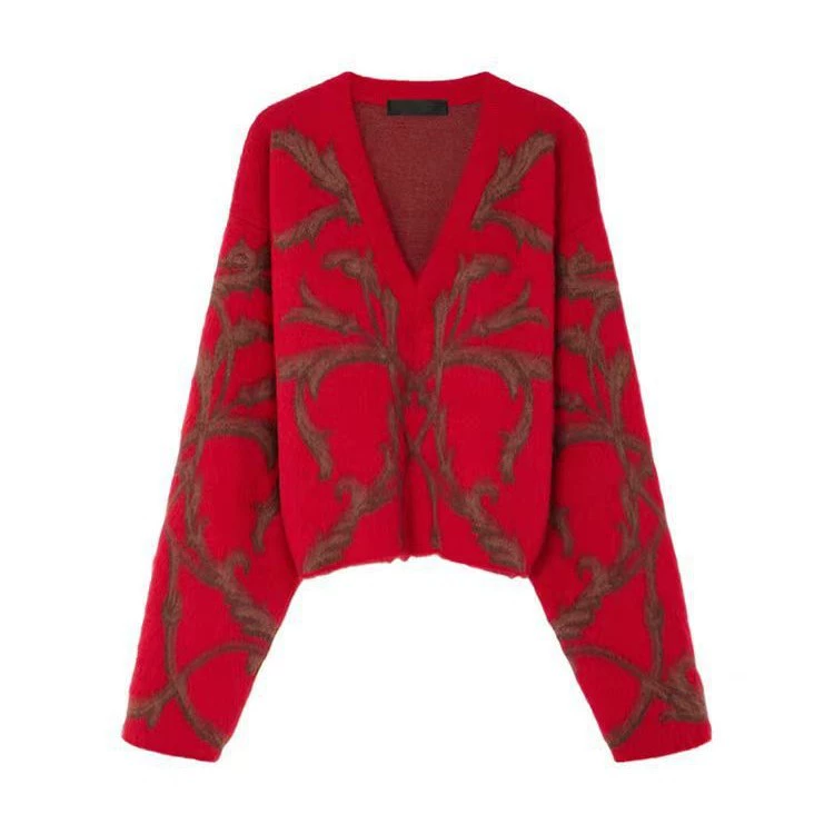 Red winter sweater, woolen knitted shirt, oversize