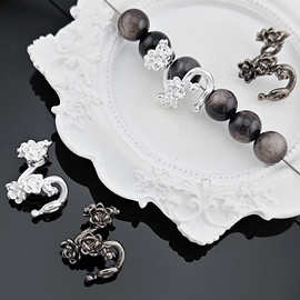 玫瑰花枝隔珠玫瑰包珠圈双孔连接件diy手串S形环手链串珠合金配件