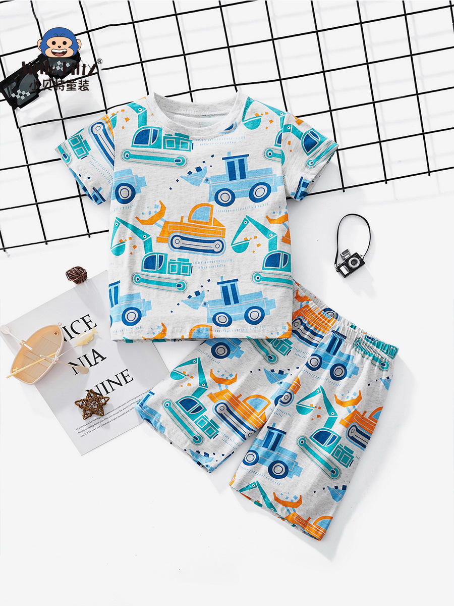 2025 summer children's clothing new wholesale European and American brand children's two-piece boy short-sleeved T-shirt suit