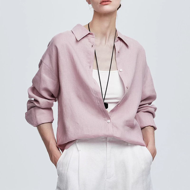 陌上手作亚麻纯色衬衣麻料宽松设计感上衣女衬衫穿搭叠穿休闲