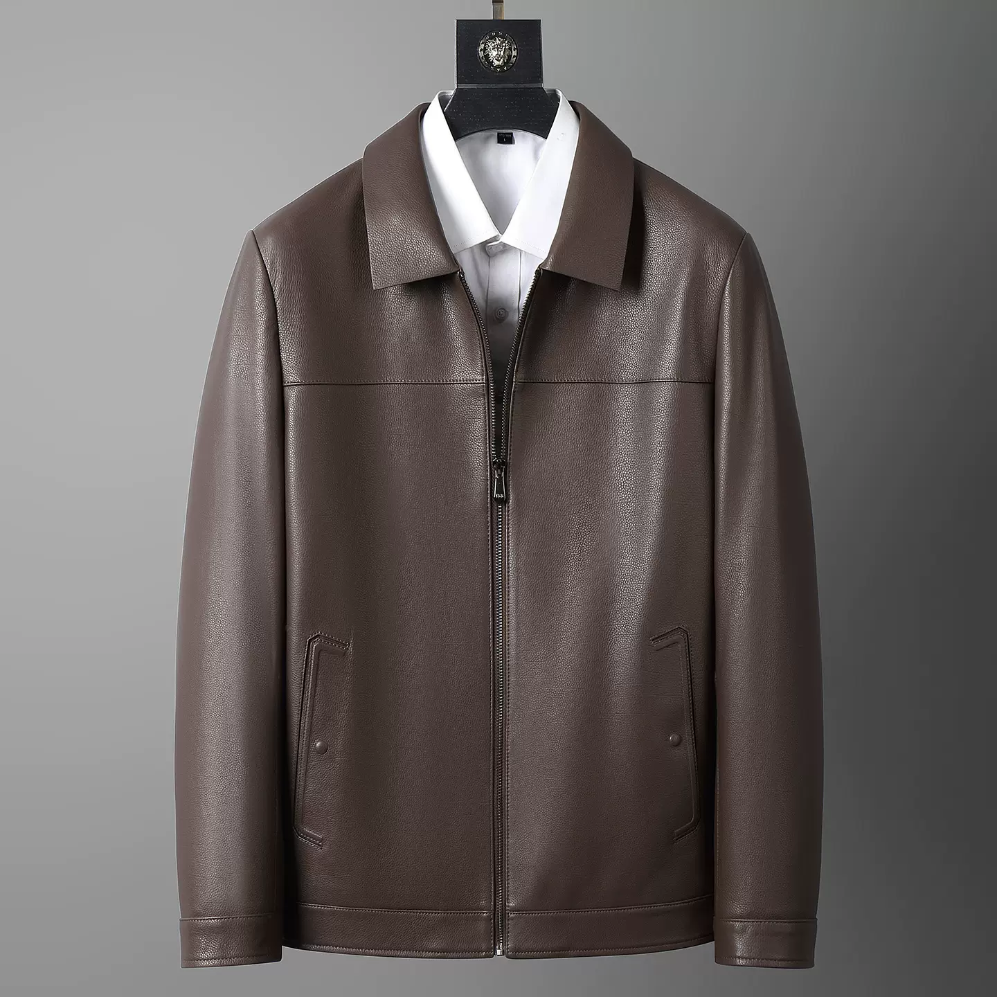 秋冬新款海宁男式皮衣头层牛皮皮衣中老年翻领修身皮衣外套