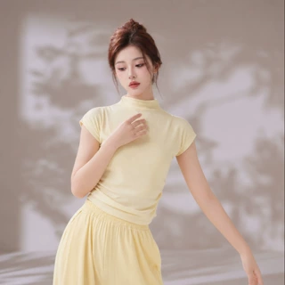 中国舞舞蹈服成人款女夏季新款修身显瘦高领现代舞短袖练功服上衣