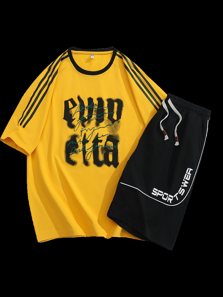 2025 verano nuevo estilo simple traje casual suelto para hombres y adolescentes pantalones cortos de manga corta tendencia de moda hermosa impresión