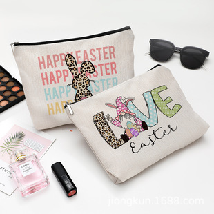 Amazon popular cute letter printing cotton and linen waterproof cosmetic bag cross-border exclusive for Internet celebrity portable storage bag