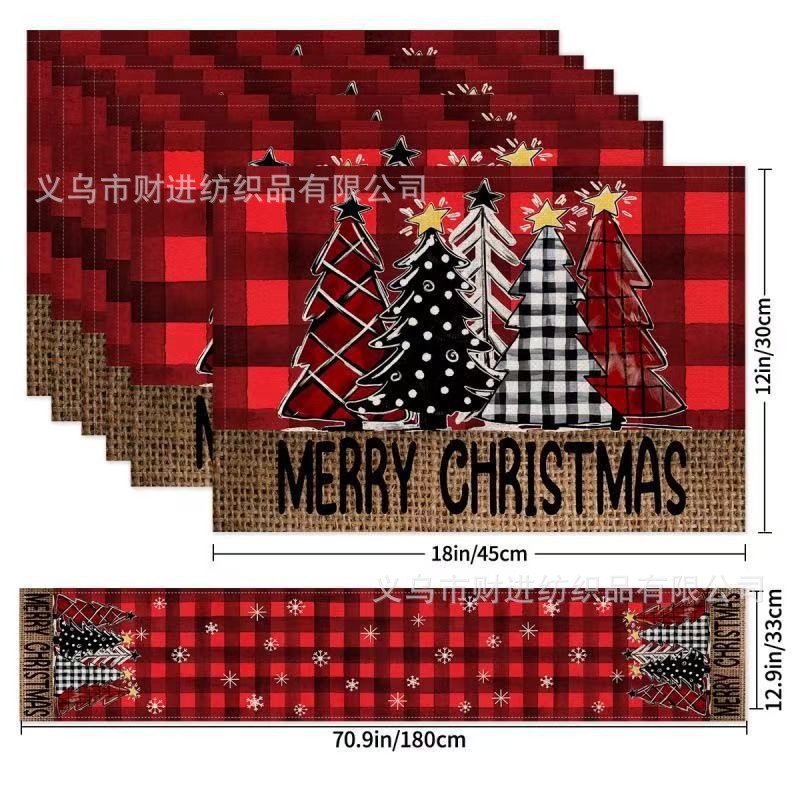 Nuevo cojín de mesa de Navidad 5 piezas Amazon lino impresa manto de mesa de dibujos animados restaurante manto de mesa de Navidad aislante