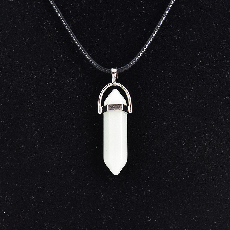 Cristal natural ágata columna hexagonal colgante diamante bala collar al por mayor cuarzo punto colgante