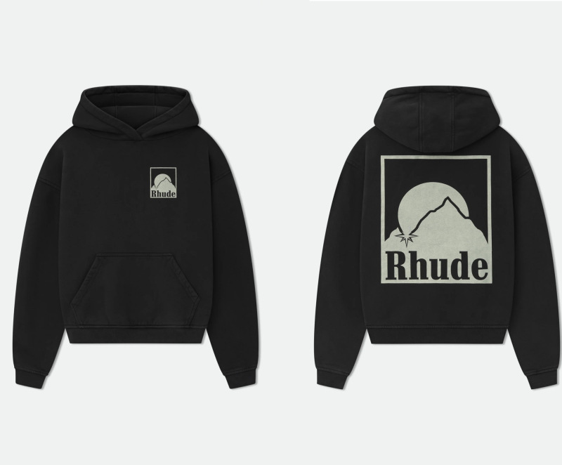 25SS跨境欧美潮牌RHUDE几何图案字母印花连帽卫衣男美式高街外套|undefined