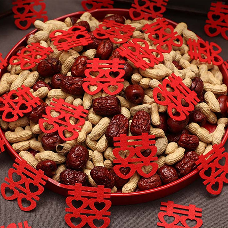 Alegría no tejida decoración de la boda tiro a mano feliz plato de fruta decoración Xi carácter escaleras Mini pequeños palillos boda cama diseño