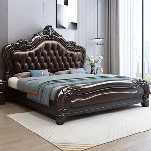 Zijin Sandalwood Solid Wood Bed 1.8 m Double Bed Master Bedroom Storage Light Luxury European Style Soft Bag Bedroom Wedding Bed Furniture