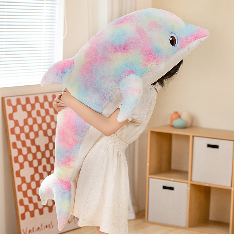 Simulación transfronteriza colorida muñeca de delfines serie Marina biológica teñido Arco Iris delfines almohada de juguete de peluche para las niñas