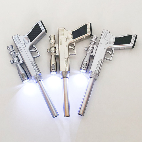 Cartoon flashlight with LED light luminous sniper pistol gel pen student office brush pen test pen