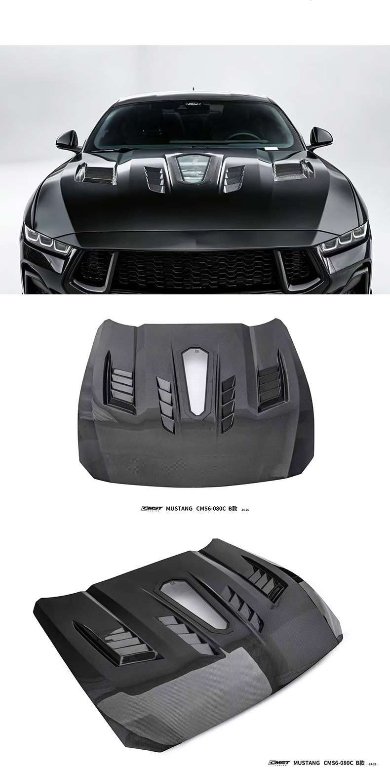 Suitable for Ford Mustang modifications: CMST carbon fiber front splitter, rear lip, side skirts, wind deflectors, hood, and fender flares