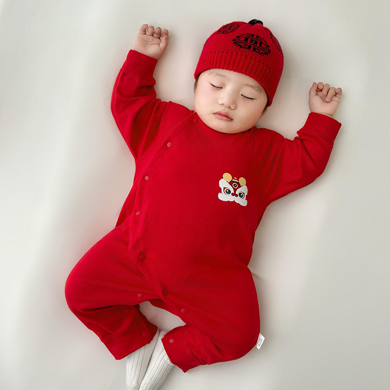 (2개) 점프 수트면 전체  잠옷 가을과 겨울 바닥 새해  옷 붉은 축제 100 일