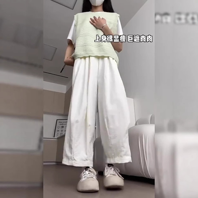 Milk Pants Summer Thin Pregnant Women Pants High Waist Loose Slimming Lazy Style Casual Cropped Pants Wide Leg Pants Pregnant Women Pants