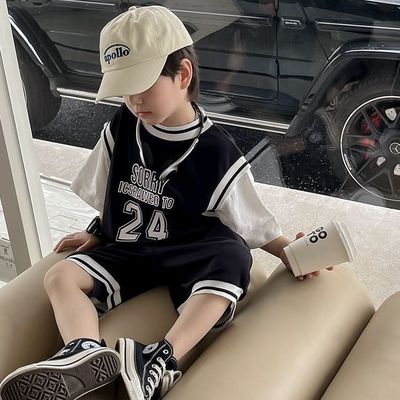 男童篮球服套装夏季2023新款宽松炸街儿童夏装痞帅男宝运动两件套|ru