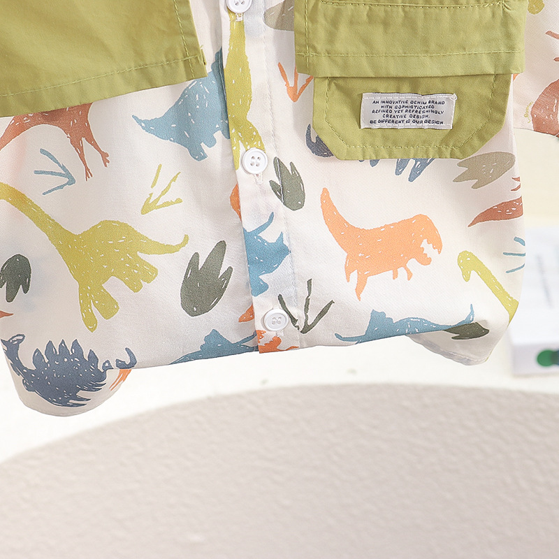 7846 Camisa de manga corta de verano para niños 2024 Nueva camisa de dos piezas falsa de dibujos animados para bebés Ropa de verano de moda para niños delgada